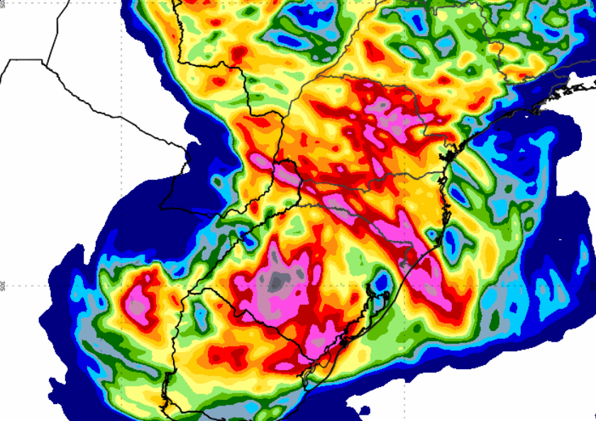 Inmet indica chuvas fortes sobre a Região Sul do Brasil na próxima semana