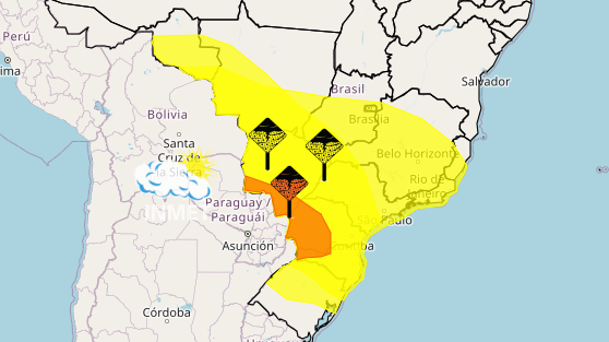 Sul, Centro-Oeste e parte do Sudeste têm alertas para tempestade entre 5ª e 6º feira
