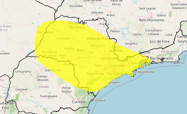 Estado de São Paulo tem alerta amarelo para tempestade neste final de semana