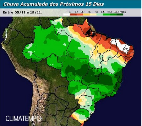 Chuvas previstas para os próximos 15 dias
