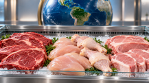 Carnes globais sob um globo azul