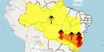 Inmet emite alerta vermelho para acumulado de chuva em áreas de Minas Gerais, Espírito Santo e Goiás