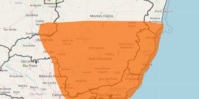 Inmet emite alerta laranja para tempestades sobre grande parte de Minas Gerais, Rio de Janeiro e Espírito Santos