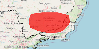 Minas Gerais e Rio de Janeiro têm alerta vermelho para grandes acumulados de chuva neste sábado (3)