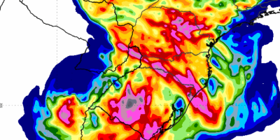 Inmet indica chuvas fortes sobre a Região Sul do Brasil na próxima semana