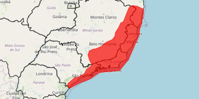 Alerta vermelho para chuvas sobre áreas do Sudeste segue ao menos até 6ª feira (27)