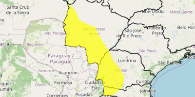 Inmet alerta para perigo potencial para tempestades em áreas do Sul e de Mato Grosso do Sul