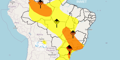 Inmet prevê chuvas intensas e tempestades em grande parte do Brasil nesta quarta-feira (31)