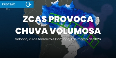 ZCAS Provoca Chuva Volumosa e Ventos de 70 km/h no Brasil 28/02 e 01/03/2026