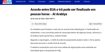 Royal Rural: "A versão final do acordo entre os EUA e o Irã foi alcançada com a mediação do Paquistão e deverá ser anunciada nas próximas horas", diz a mídia estatal iraniana