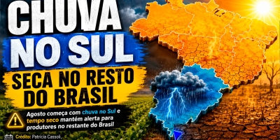 Agosto começa com chuva no Sul e tempo seco mantém alerta para produtores no restante do Brasil