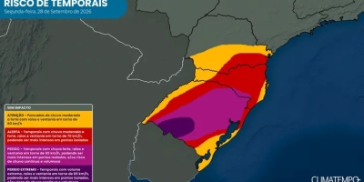 Tempestades se espalham sobre o Sul do Brasil nesta segunda-feira