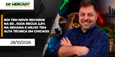 FECHAMENTO DE MERCADO - Novo recorde do boi na B3, recuo semanal de 2,5% para soja e  milho com alta técnica