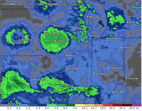 Precipitações das últimas 24 horas em Illinois/EUA