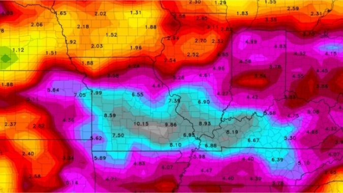 EUA: Após mais de 900 mm em 12 meses, chuvas continuam no Corn Belt nas próximas semanas