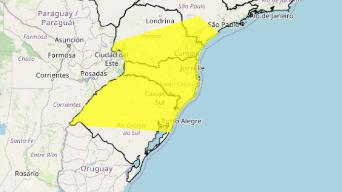 Região Sul do Brasil volta a ter alerta amarelo para tempestade durante esta semana