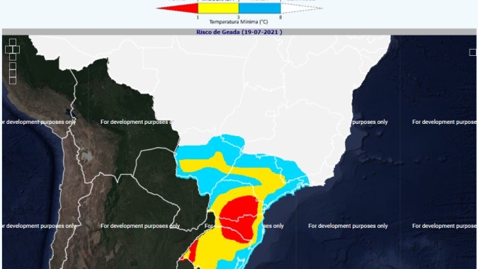 Previsão:  Toda região Sul do Brasil tem risco de geada forte na próxima segunda-feira (19)