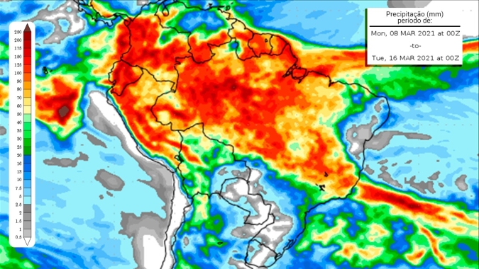 Próximos 10 dias de muita chuva na metade Norte do país e estiagem no oeste da região Sul, alerta Inmet