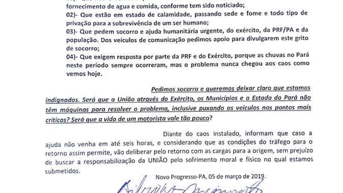 Caminhoneiros na BR163 preparam oficio para o exército e pedem ajuda