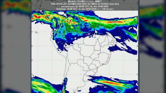 Mapa mostra que chegada do inverno (dia 20) será com estiagem em grande parte do país e temperaturas mais elevadas