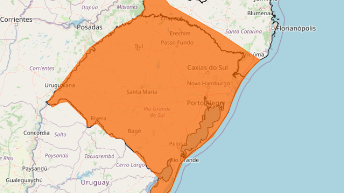 Rio Grande do Sul e Santa Catarina têm aviso de perigo de tempestade