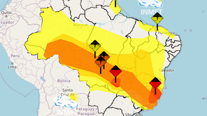 Inmet alerta para chuvas intensas sobre o Centro-Norte do Brasil nos próximos dias