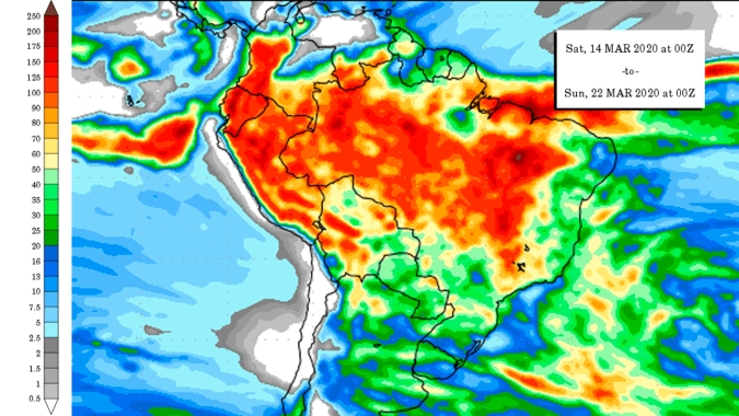 Chuvas se concentram na metade norte do país. Para o RS, previsão indica boas chuvas só na segunda quinzena de março