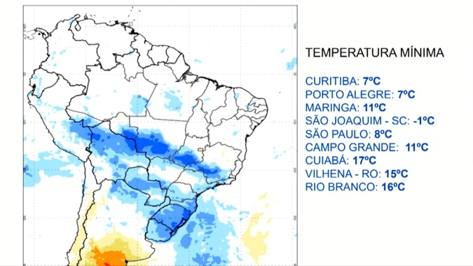 Novo episódio de friagem faz temperaturas recuarem do RS ao AC no próximo final de semana