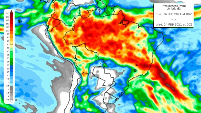 Segunda quinzena de fevereiro tem concentração das chuvas na metade norte do país e oportunidade para colheita na região Sul