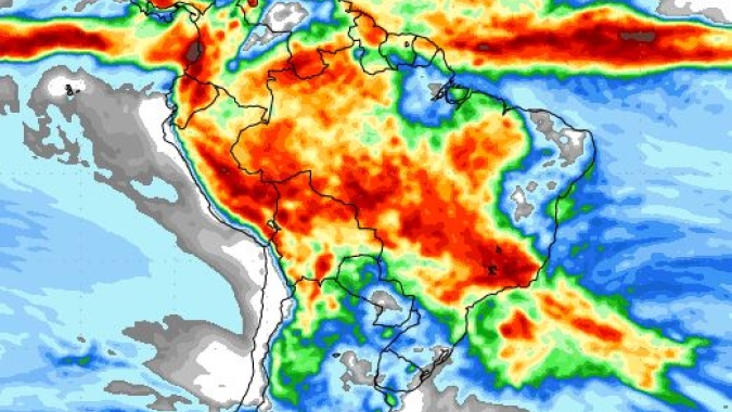 NOAA: Próximos sete dias terão chuvas expressivas no Brasil Central e diminuição nos volumes na região Sul