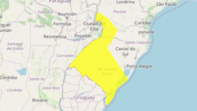 Inmet emite alerta amarelo para tempestade em toda região Sul do Brasil
