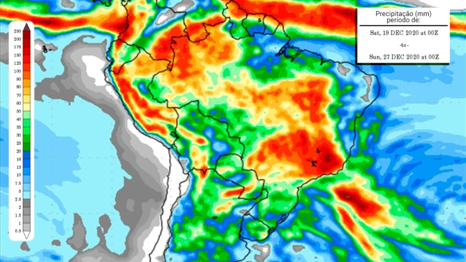 Inmet destaca boas chuvas no Sul do país ao longo da próxima semana; exceção para o sul do RS