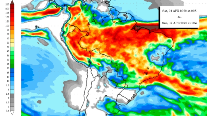 Nova frente fria se organiza no RS em meados da próxima semana com previsão de volumes entre 20 e 50 mm