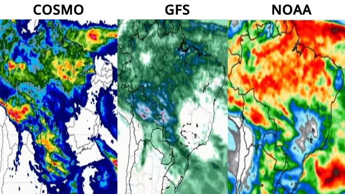 Modelos climáticos divergem sobre volumes de chuvas na metade Sul do país no próximo final de semana