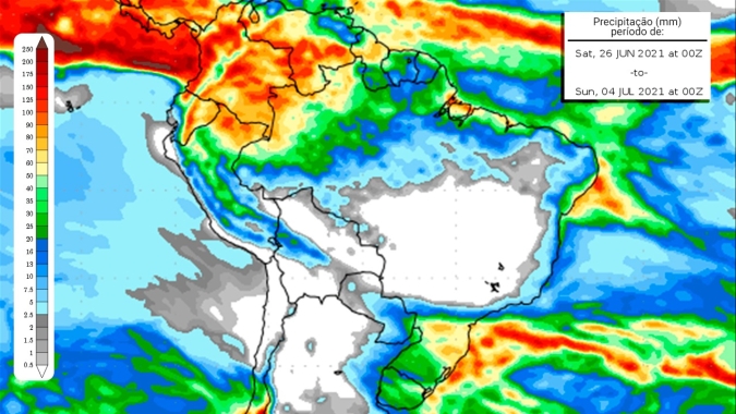 Semana de muita chuva para os estados do Sul  com algumas localidades podendo registrar volumes acima de 100 mm