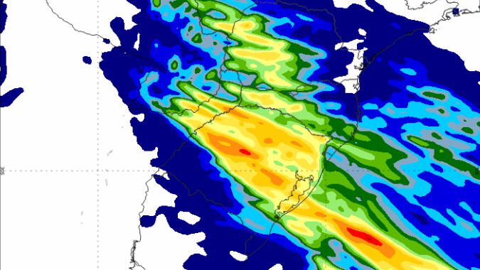 Frente avança e chuva chega hoje no sul do Brasil com previsão de temporais e ventos fortes