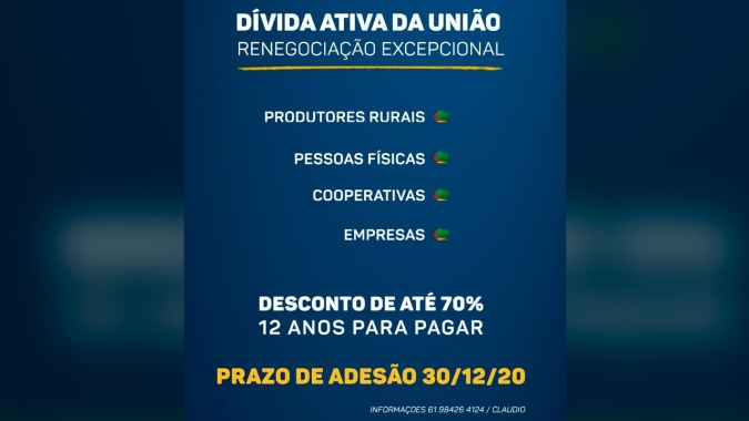 Atenção produtores inscritos em Dívida Ativa da União, prazo para regularização está terminando