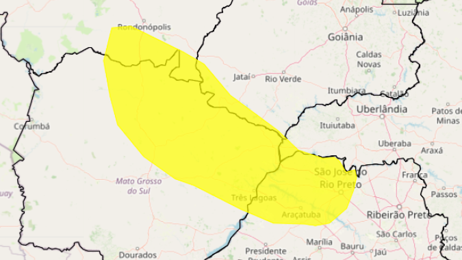 Chuva pode atingir áreas de São Paulo, Mato Grosso do Sul, sul de Mato Grosso e de Goiás e parte do Triângulo Mineiro