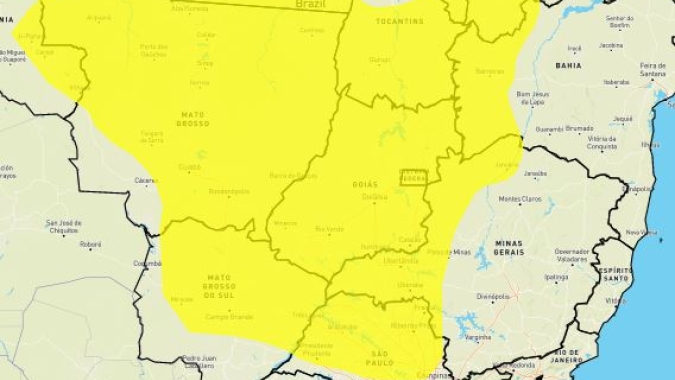 Inmet emite alerta amarelo para umidade do ar podendo bater 20% no Brasil Central e em áreas do Matopiba
