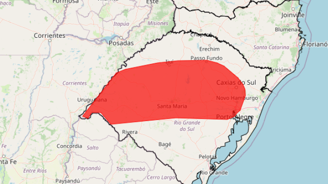Rio Grande do Sul tem alerta vermelho para acumulado de chuva nesta sexta-feira (07)