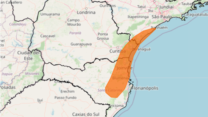 Áreas de São Paulo, Paraná e Santa Catarina têm alerta para chuvas intensas nesta quinta (22)