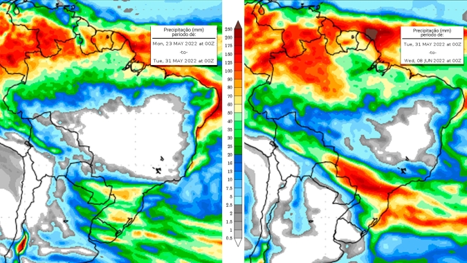 Nova rodada de chuvas a partir da próxima quarta-feira (25) com frente fria chegando pelo RS e podendo avançar até MS