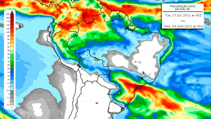 Chuvas voltam ao Sul do país na última semana de julho e podem evoluir para o Sul do MS e de SP
