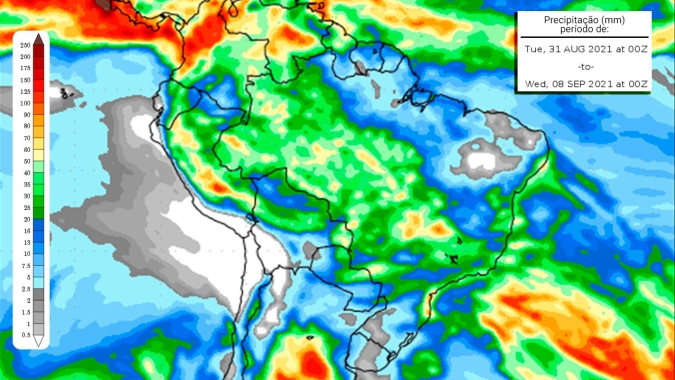 Frente fria que chega no Sul do país vai se juntar a umidade da Amazônia e promover bons volumes de chuvas em grande parte do Brasil