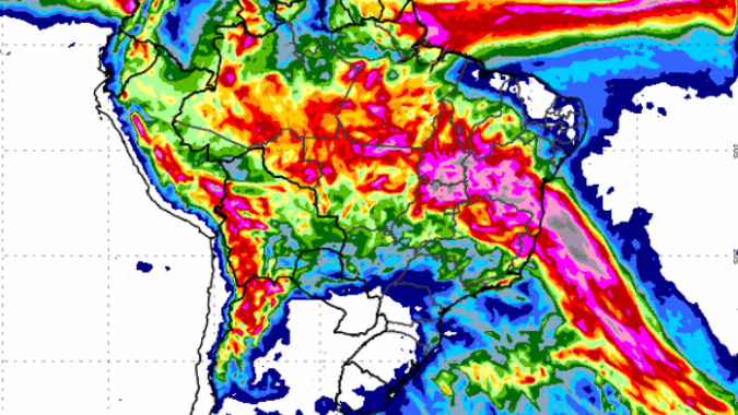 Chuvas de até 100 mm/dia são previstas para áreas centrais do BR nesta 5ª feira