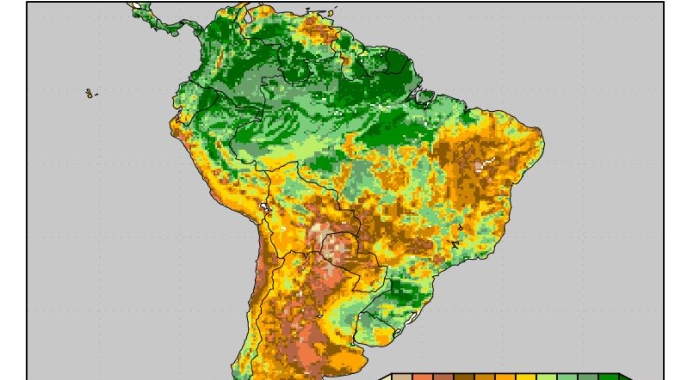 NOAA já mostra reflexo da estiagem no Brasil Central e recuperação da umidade do solo no Su