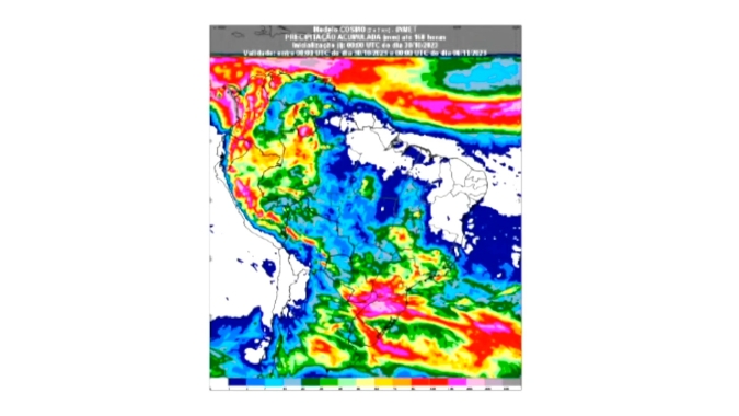 Sistema de baixa pressão leva chuvas acima da média para o Sul do Brasil com acumulados de mais de 200 mm e chance de granizo