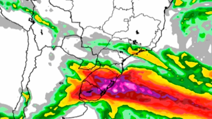 Sul do Brasil pode ter mais de 150mm de chuva em 24 horas; frio com geada moderada vem logo atrás do ciclone