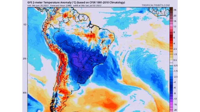 Inmet alerta para massa de ar polar que chega ao Brasil no início de julho e pode derrubar as temperaturas em até 14 graus