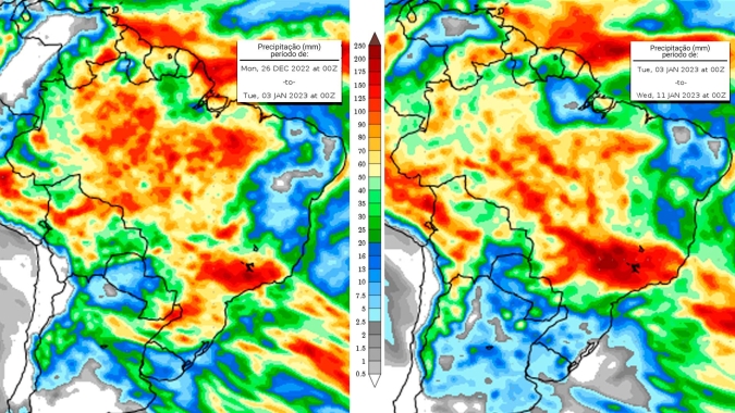 Última semana do ano pode ter formação de nova ZCAS com muita chuva na região Central do Brasil
